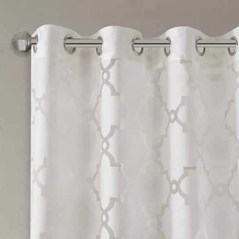 Madison Park Eden Single Curtain for Bedroom, Modern Contemporary Light Sheers for Living Room, Geometric Pattern with Grommet, 50x84, White...
