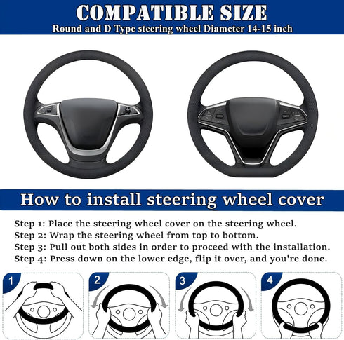 Diamond Fluffy Steering Wheel Cover with Sparkly Crystal Rhinestones, Universal 15 Inch Car Elastic Steering Wheel Protector for Women Girls (Blac...