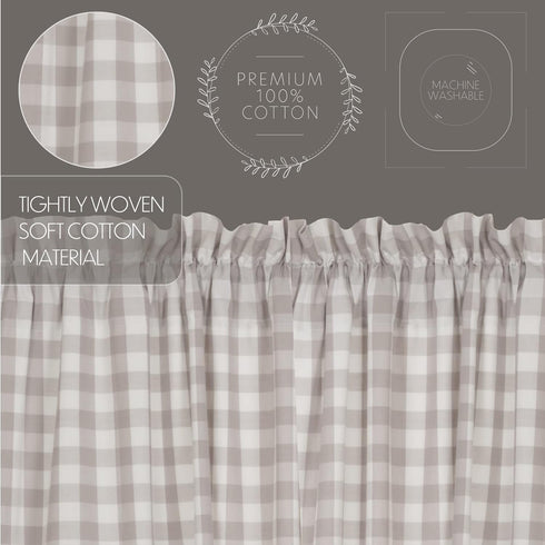 VHC Brands Annie Buffalo Check Farmhouse Kitchen Window Curtains- Lined Valance, 16x60, White &Grey...
