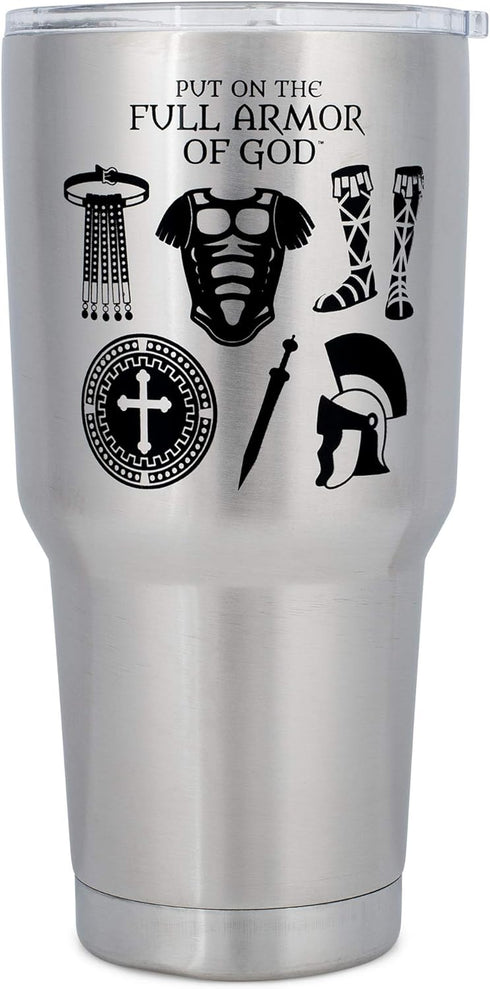 Dicksons Armor Of God Silver Toned 30 Ounce Stainless Steel Travel Tumbler...