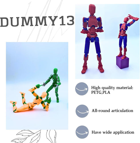 (Assembed 3D Printed 5.54'' Dummy13 Action Figure, Multi-Jointed Tian13, Articulated T13 Desktop Decoration,12 in 1 d13 Accessories Best Birthday ...
