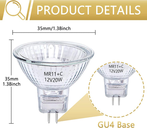 MR11 Halogen Bulb 12v 20W, 6-Bag MR11 Bulb with Glass Cover, Gu4 Double Pin Base, 2700k Warm White Adjustable Light, Applicable to Landscape, Trac...