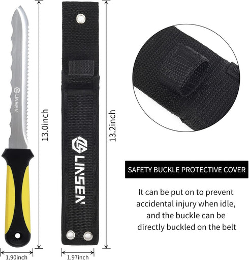 Stainless Steel Garden Knife with 7.8" Blade, Double Side Utility Sod Cutter Lawn Repair Garden Knife with Nylon Sheath (yellow)...