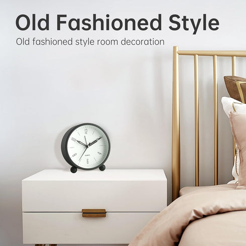 Analog Alarm Clock, 4 inch Super Silent Non Ticking Small Clock with Night Light, Battery Operated, Simple Design, Old Fashioned Style Black Decor...