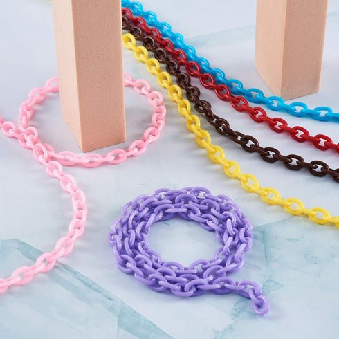 Pandahall 10 Strands Plastic Curb Chains 14.96"~15.35" Mixed Color Cable Chain Links for Glasses Lanyard Chains Jewelry Making...