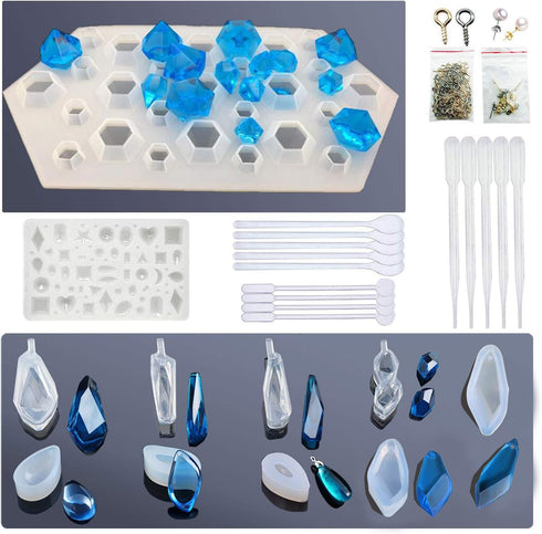 Silicone Resin Kits Assorted Style, 12 PCS Jewelry Casting Molud, 15 PCS Making Tools, Stud Earring and Eye Screw Pins for Jewelry Craft Making...