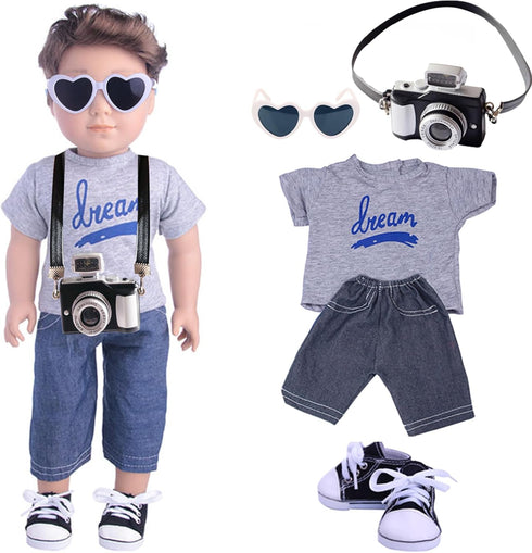 18 Inch Doll Clothes, Baby Doll Accessories with T-Shirt + Jeans + Canvas Shoes + Glasses Suitable for Infant Dolls Baby Girls and Boys 18 Inch Do...