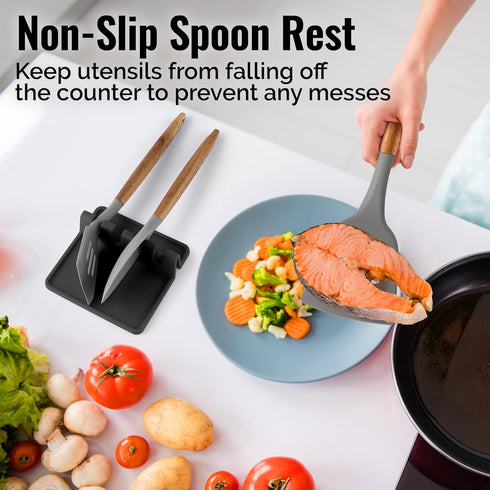 Zulay Kitchen Silicone Utensil Rest - BPA-Free, Durable Spoon Rest with Drip Pad - Heat-Resistant Spoon Rest for Stove Top - Spoon Rest for Kitche...