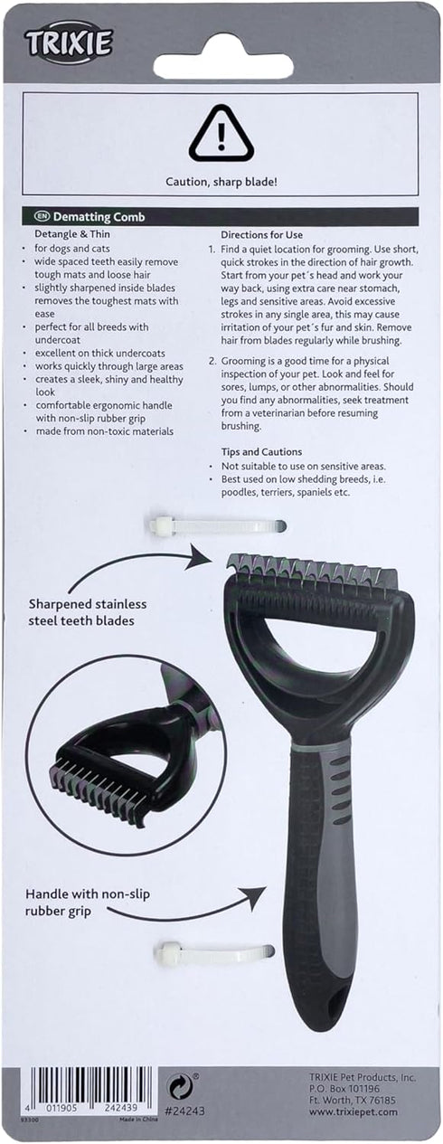 TRIXIE Pet Dematting Comb, for Cats and Dogs, Detangle and Thin, 3" x 7" (7x18cm)...