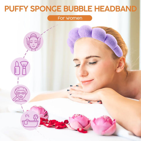 Spa Headband Face Wash Bubble Skincare Set, Makeup Skin Care Hair Accessories For Women, Sponge Puffy Grwm Get Ready Hair Band, Self Care Gifts Fo...
