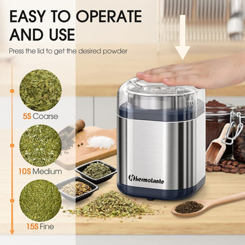 Herb Grinder Spice Grinder, 200 w Herb Grinder with Stainless Steel Blade and Cleaning Brush, Compact Size Electric Grinder for Herbs and Spices -...