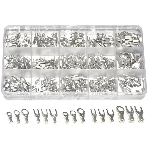280 Pcs AWG 22-16 16-14 12-10 Ring Fork Terminals Tinned Copper Non-Insulated Electrical Wire Connectors Assortment Kit...