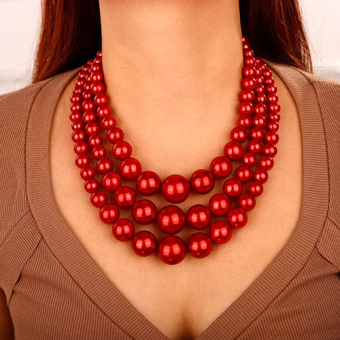 3PCS Large Layer Pearl Necklace for Women Chunky Pearl Necklace Bracelet and Earrings Jewelry Set 1920s Pearl Necklace Costume Accessories...