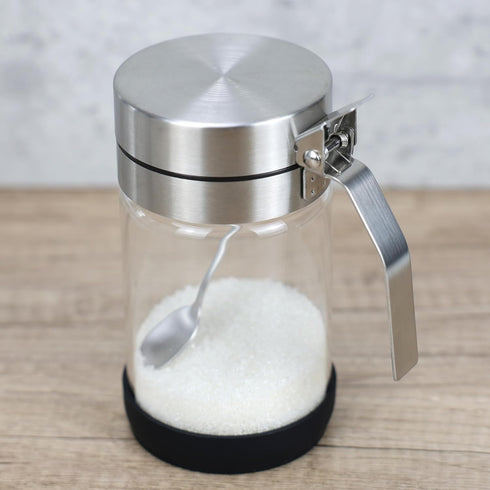 Glass Condiment Jars with Stainless Steel Lids and Spoons for Serving & Storing Sugar Spice Salt Seasoning in Home Kitchen Coffee Bar Restaurant, ...