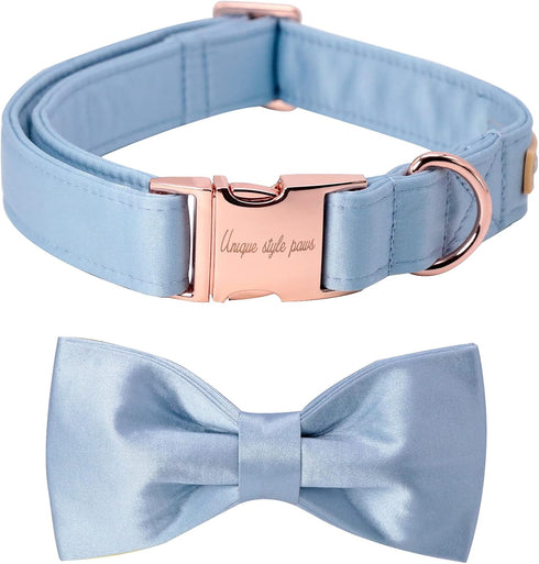 Unique style paws Dog Collar, Blue Silk Dog Collar with Bow, Soft Bowtie Adjustable Pet Collar Gift for Female or Male Small Dogs...