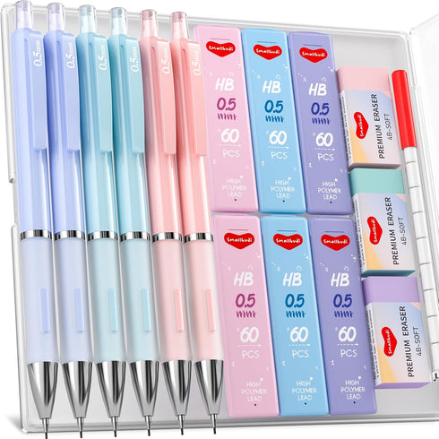6PCS 0.5mm Mechanical Pencils Set Pastel Mechanical Pencils with 360PCS HB Lead Refills, 3 Erasers, 9 Erasers Refill Aesthetic School Supplies for...