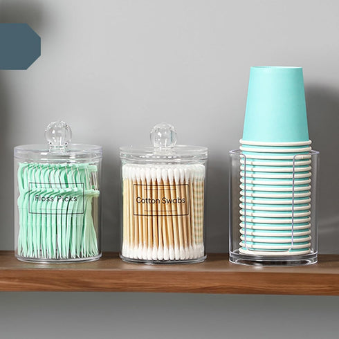 AOZITA 4 Pcs, Acrylic Qtip Holder Dispenser for Cotton Swab, Ball, Round Pads, Floss Picks - Clear Plastic Apothecary Jar Set for Bathroom Caniste...