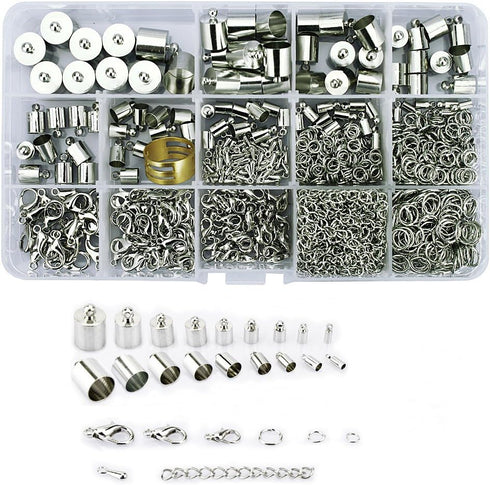 Lollibeads® (1000 Pcs) Silver Plated Barrel Leather Cord Ends Cord End Cap 3mm-12mm, Lobster Clasp 10mm 12mm 14mm,jump ring 5mm-8mm, jump ring ope...