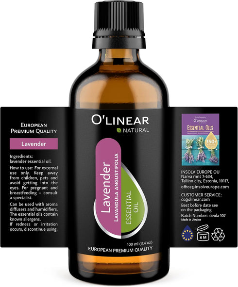 Pure Lavender Essential Oil by O'linear - Tension Relief Lavender Oil for Diffuser & Humidifier - Perfect Bedroom Essential for Deep Dreams - Lave...