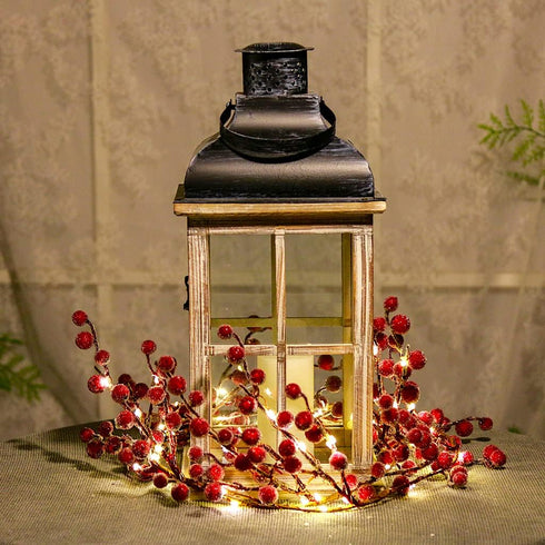 Vanthylit 6FT Red Berry Garland Lights, Battery Operated Christmas Garland with Timer, Lighted Berries Garland Decorations for Holiday Fireplace M...
