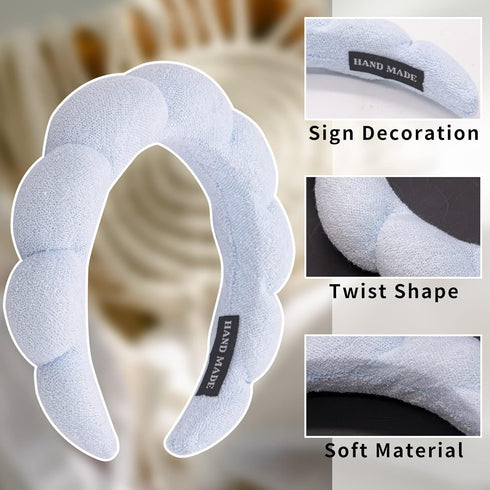 Spa Headband Women, Makeup Hair Band for Washing Face, Sponge Spa Headband Makeup Removal, Shower, Facial Mask, Thick Skincare Hair Accessory (Blu...