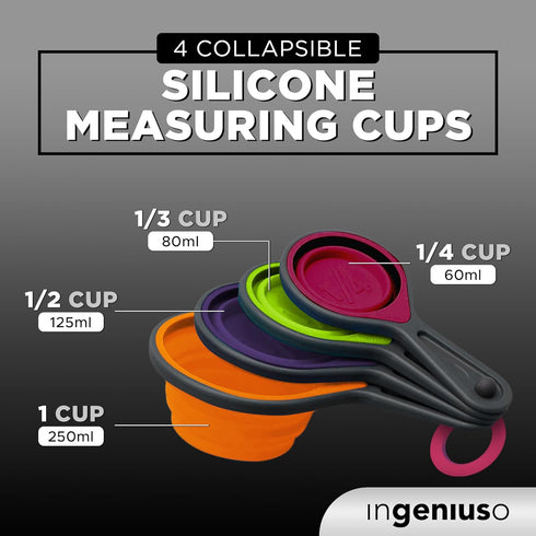 Collapsible Measuring Cups and Nesting Spoons - Adjustable Silicone for Cooking, used for Liquid and Dry Kitchen Items - Portable Portion Control,...