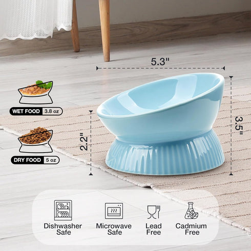Elevated Cat Bowl, Ceramic Tilted Cat Food Bowl, Anti Vomiting, Stress Free on Neck and Spine, Spill-Proof, Anti-Tipping, Dishwasher Safe, Raised ...