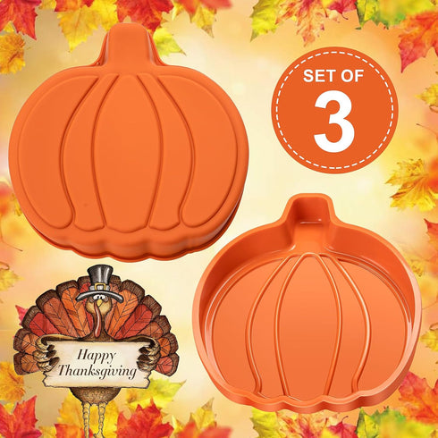 Pumpkin Cake Pan 3 Pack Silicone Pumpkin Pancake Mold, 7 Inch Fall Cake Molds Pumpkin Layer Rainbow Baking Cake Pan for Halloween Thanksgiving...
