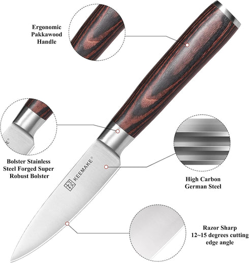 KEEMAKE Paring Knife 3.5 inch, Fruit Knife with German High Carbon Stainless Steel 1.4116 Small Knife, Pairing Knife with Pakkawood Handle Small K...