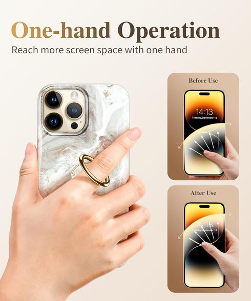 GVIEWIN Marble Cell Phone Ring Holder, Metal Kickstand Grip for Magnetic Car Mount Compatible with iPhone 15 Pro Max/15 Plus/14/13/12 Series & Gal...