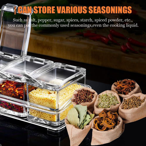 V·RESOURCING Clear Seasoning Box, 3 Pieces Seasoning Rack Spice Pots Storage Container for Spice Salt Sugar Cruet Liquid,Condiment Jars with 3 Spo...