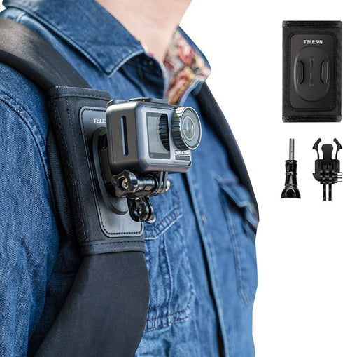 TELESIN Backpack Mount Clip Bag Belt Shoulder Strap Holder for GoPro Max Go Pro Hero 12 11 10 9 8 7 6 5 DJI Action 3 4 Insta360 X3 GO3 Ace Pro Bik...