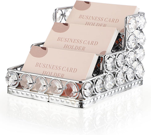 Hipiwe Crystal Business Card Holder 3 Tier Bling Name Cards Office Desk Desktop Table Top Organizer Luxury Mirrored Business Card Display Stand, F...