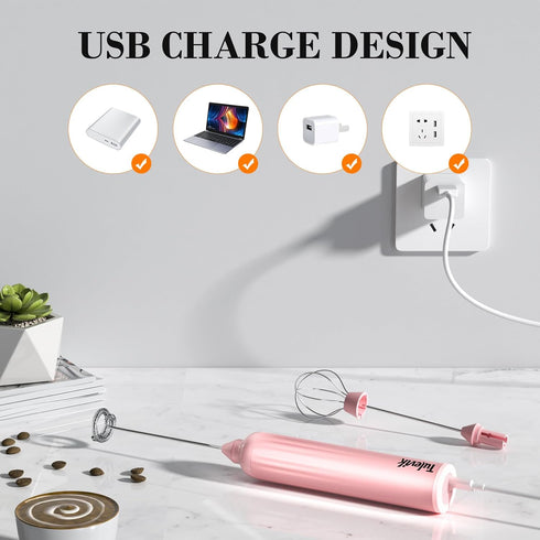 Milk Frother Handheld, Electric Frother Wand With Stand, Coffee Frother With USB Rechargeable 3 Speeds, Mini Frother for Coffee Latte, Cappuccino,...