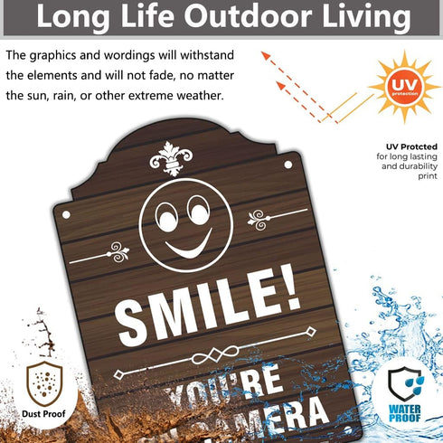 2 Pack Smile You're On Camera Signs Video Surveillance Signs 12 x 8 Inches Home Business Driveway Alert CCTV Security Camera Warning Signs Metal R...