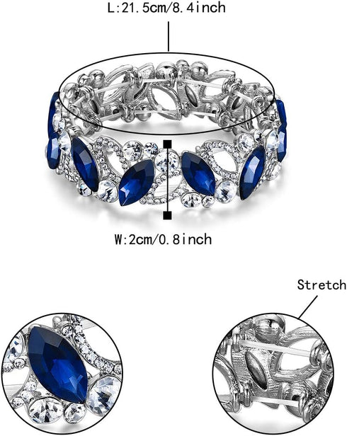 Flyonce Wedding Bridal Marquised Rhinestone Crystal Elastic Stretch Bracelets for Women...