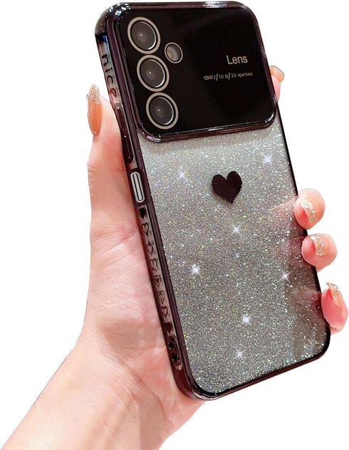 phylla for Samsung Galaxy A25 5g 6.5” Phone Case with Gradient Bling Glitter Heart Luxury Plating Slim Clear Case with Side Love Pattern Soft Shoc...