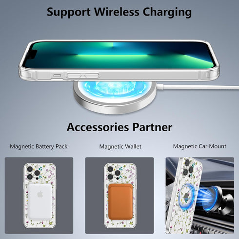 RALEAVO for iPhone 13 Pro Case Compatible with MagSafe Clear Floral Case with Flower Branch Pattern for Girls Women Slim Cute Hard Back Shockproof...