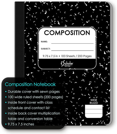 iScholar Black and White Marble Composition Book, 100 Sheets (10100)...