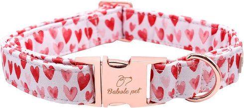 Valentine's Day Dog Collar for Medium Dog,White Red Pink Love Male Dog Collar with Safety Metal Buckle Adjustable Puppy Collars for Small Large Bo...