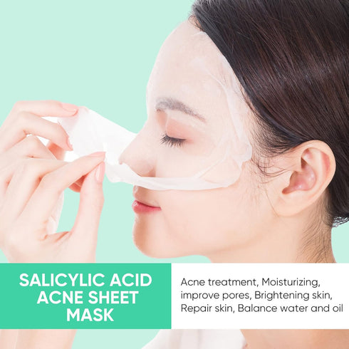 Anti Acne Face Mask Skincare, Salicylic Acid Acne Treatment Sheet Mask, Acne Facial Mask for Acne Prone Skin, Oil Control, Deep Cleansing Face Mas...