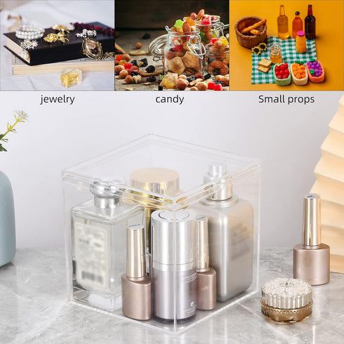 Clear Acrylic Square Cube Boxes, Worasign Plastic Square Cube Containers with Lid Plastic Storage Organizer 5.9x5.9x5.9 Inches for Candy Pill,Tiny...