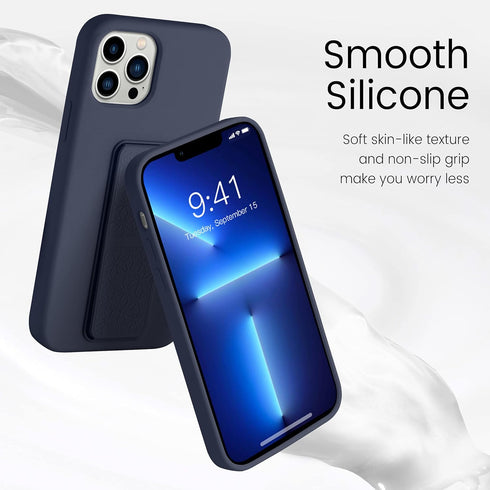 LAUDTEC Silicone Kickstand Case Compatible with iPhone 13 Pro, Vertical and Horizontal Stand Hand Strap Metal Kickstand Cover, Flexible Soft Liqui...