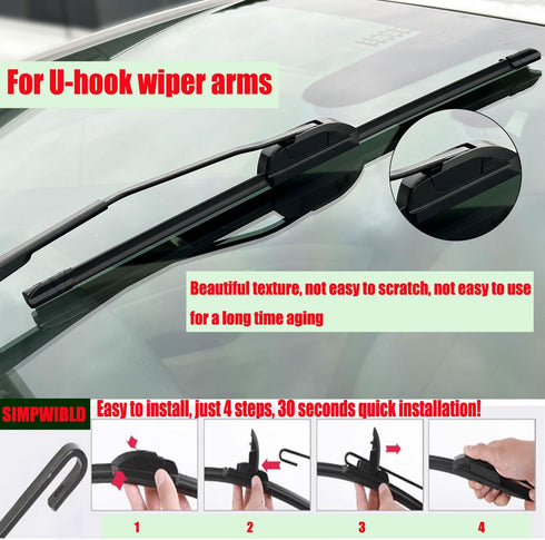 2 Factory Wiper Blades Replacement For 1997-2006 Jeep Wrangler Original Equipment Windshield Wiper Blades Set 13"+13" (Set of 2) U/J HOOK...
