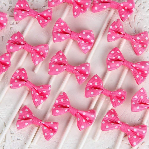 Bow Cupcake Toppers Children's Birthday Baby Shower Party Bow Dots Cupcake Toppers Cake Decoration Supplies Pack of 18...