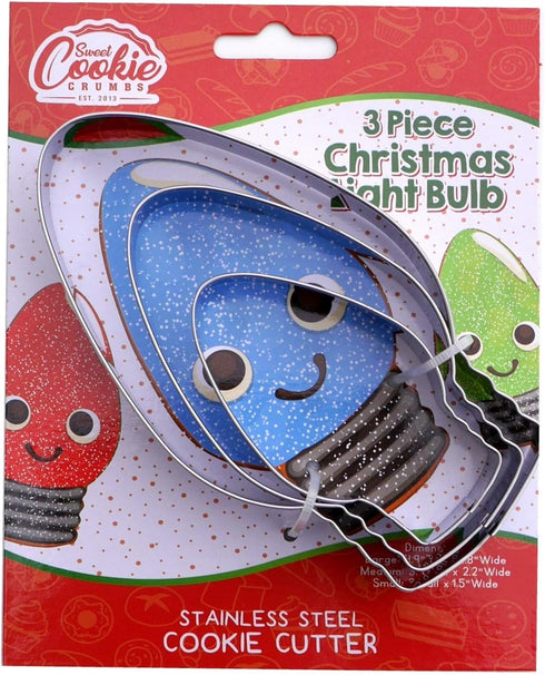 Christmas Light Bulb Cookie Cutter 3 Piece Set, Premium Food-Grade Stainless Steel, Dishwasher Safe (Light Bulb 3 Piece)...