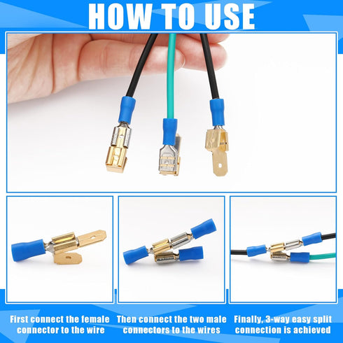 25 Pcs Piggyback Spade Connectors, 3 Way Adapter Dual Male to Single Female Brass Quick Disconnect Connectors Piggyback Terminals Crimp Terminals ...