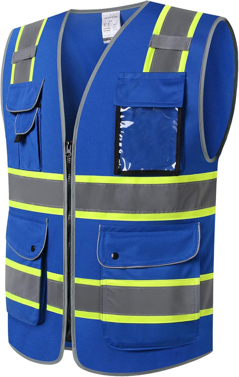 Safety Vest for Men Women 9 Pockets High Visibility Safety Vests with Reflective Strips Hi Vis Reflective Construction Work Vest,Meets ANSI/ISEA S...