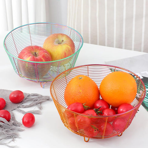 Meisha Round Fruit Bowl, Creative Mesh Fruit Dish Basket Bowl, Round Rainbow Large Metal Wire Storage Baskets, Modern Style Container for Fruit, V...