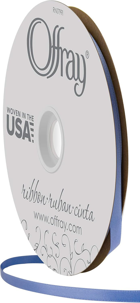 Offray 1/4" Wide Double Face Satin Ribbon, 100 Yards, True Blue...